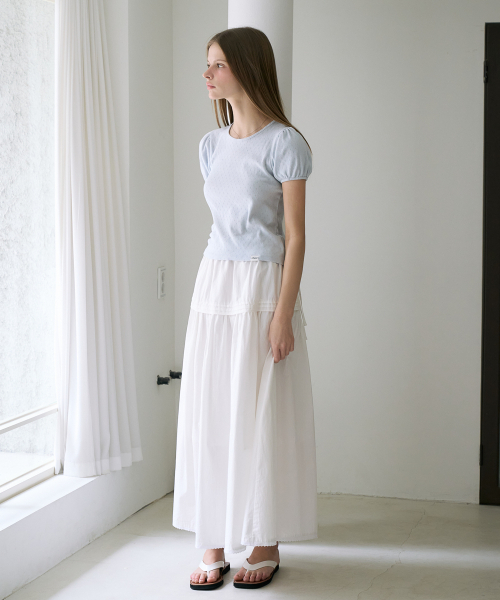 DEHEVE（デヘヴェ）の「Label Point Puff T-shirt [Sky Blue]（Tシャツ/カットソー・レディース・スカイブルー・OS）」の4枚目の写真