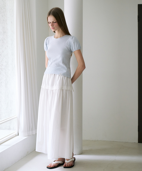 DEHEVE（デヘヴェ）の「Label Point Puff T-shirt [Sky Blue]（Tシャツ/カットソー・レディース・スカイブルー・OS）」の3枚目の写真