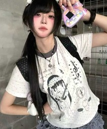 選べるグラフィックプリント半袖Tシャツ / ドット・スター・ユニコーンデザイン