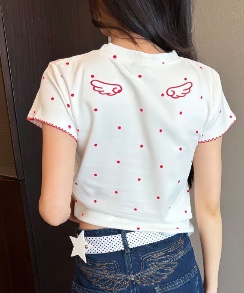 Sibra(シブラ)の「選べるグラフィックプリント半袖Tシャツ / ドット・スター・ユニコーンデザイン(Tシャツ/カットソー・レディース・ホワイト/レッド/ブルー・M)」の12枚目の写真