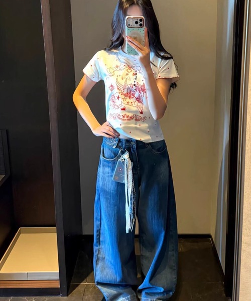Sibra(シブラ)の「選べるグラフィックプリント半袖Tシャツ / ドット・スター・ユニコーンデザイン(Tシャツ/カットソー・レディース・ホワイト/レッド/ブルー・M)」の11枚目の写真