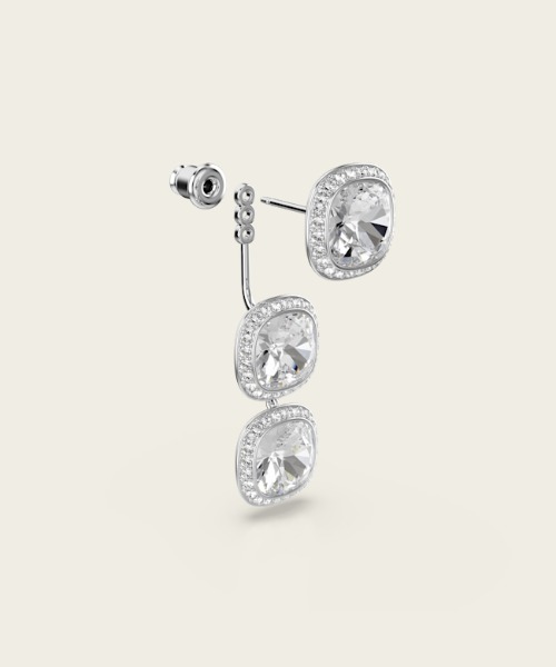 SWAROVSKI（スワロフスキー）の「【公式】【スワロフスキー】Una Angelic ピアス, クッションカット, ホワイト, ロジウム・プレーティング（ピアス（両耳用）・レディース・シルバー系・ONE SIZE）」の4枚目の写真