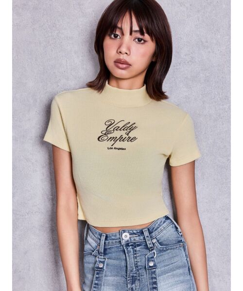 GYDA(ジェイダ)の「Valdy Empireハーフスリーブテレコタートルトップス(Tシャツ/カットソー・レディース・イエロー/ブラック/オフホワイト・FREE)」の1枚目の写真