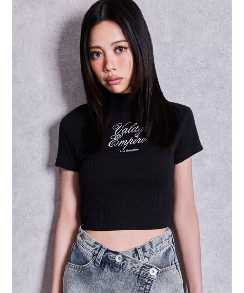 GYDA(ジェイダ)の「Valdy Empireハーフスリーブテレコタートルトップス(Tシャツ/カットソー・レディース・イエロー/ブラック/オフホワイト・FREE)」の3枚目の写真