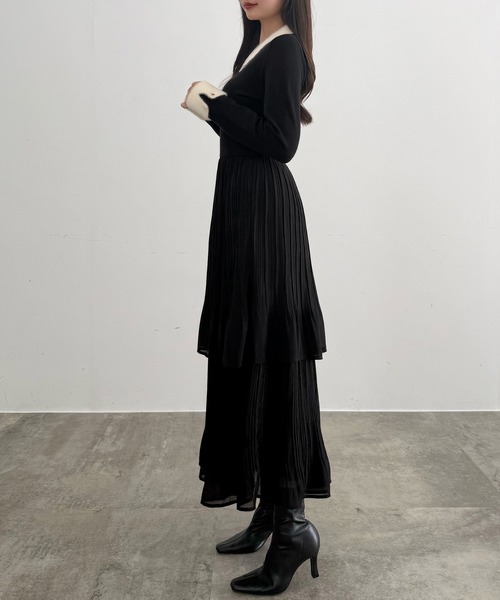 CENEA（セネア）の「ニットドッキングプリーツワンピース（ワンピース・レディース・ブラック/モカ/アイボリー・LARGE/MEDIUM/SMALL）」の9枚目の写真