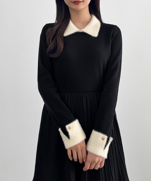 CENEA（セネア）の「ニットドッキングプリーツワンピース（ワンピース・レディース・ブラック/モカ/アイボリー・LARGE/MEDIUM/SMALL）」の10枚目の写真