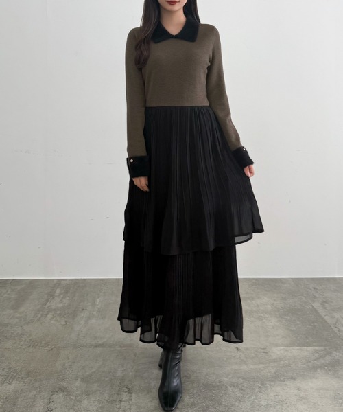 CENEA（セネア）の「ニットドッキングプリーツワンピース（ワンピース・レディース・ブラック/モカ/アイボリー・LARGE/MEDIUM/SMALL）」の12枚目の写真