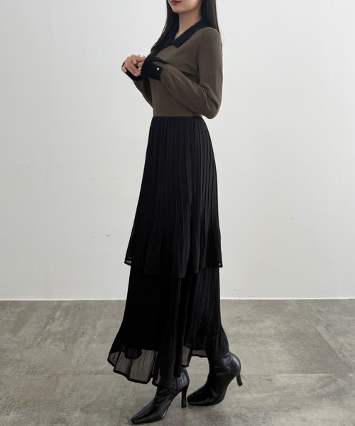 CENEA（セネア）の「ニットドッキングプリーツワンピース（ワンピース・レディース・ブラック/モカ/アイボリー・LARGE/MEDIUM/SMALL）」の13枚目の写真