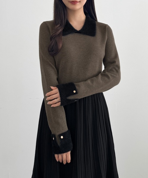 CENEA（セネア）の「ニットドッキングプリーツワンピース（ワンピース・レディース・ブラック/モカ/アイボリー・LARGE/MEDIUM/SMALL）」の14枚目の写真