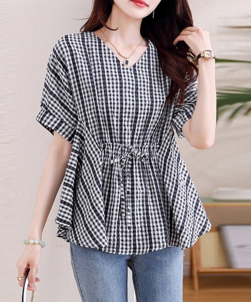 ONEP STAR(ワンピスター)の「選べる5TYPE×Vネックブラウス(シャツ/ブラウス・レディース・E/D/C/B/A・X-LARGE/LARGE)」の2枚目の写真