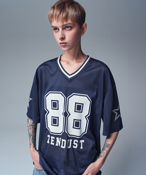 ZENDUST(ジェンダスト)の「88 Star Mesh Football Jersey T-shirt NAVY(Tシャツ/カットソー・レディース・ネイビー・MEDIUM/LARGE)」の1枚目の写真