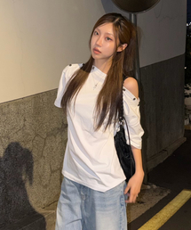 Snap One-Shoulder Tee (White)