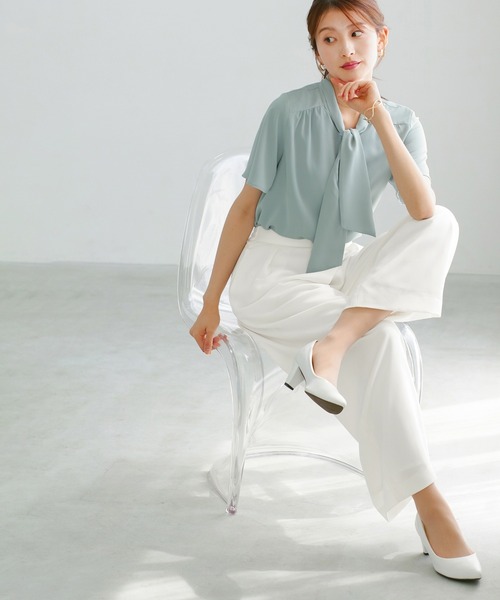 WHITE JOOLA（ホワイトジョーラ）の「【 ラクして整うカセット服 】 さらさらオックス・アシメワイドパンツ（その他パンツ・レディース・オフホワイト/ネイビー/ベージュ・L/M/S）」の5枚目の写真