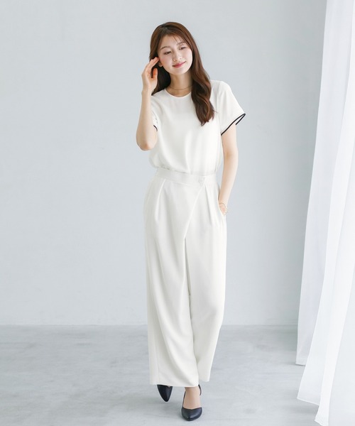 WHITE JOOLA（ホワイトジョーラ）の「【 ラクして整うカセット服 】 さらさらオックス・アシメワイドパンツ（その他パンツ・レディース・オフホワイト/ネイビー/ベージュ・L/M/S）」の6枚目の写真