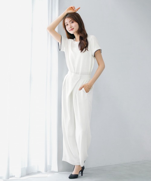 WHITE JOOLA（ホワイトジョーラ）の「【 ラクして整うカセット服 】 さらさらオックス・アシメワイドパンツ（その他パンツ・レディース・オフホワイト/ネイビー/ベージュ・L/M/S）」の7枚目の写真