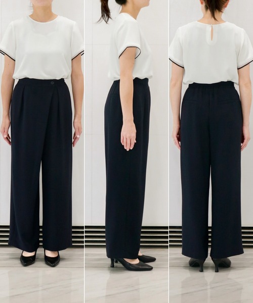 WHITE JOOLA（ホワイトジョーラ）の「【 ラクして整うカセット服 】 さらさらオックス・アシメワイドパンツ（その他パンツ・レディース・オフホワイト/ネイビー/ベージュ・L/M/S）」の21枚目の写真