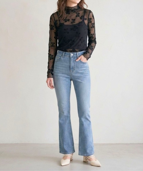 Jasmine Grandiflorum(ジャスミングランディフローラム)の「【Jasmine】リボン刺繍シアーハイネックトップス(Tシャツ/カットソー・レディース・アイボリー/ブラック・FREE)」の5枚目の写真