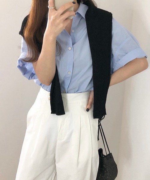 Girly Doll(ガーリードール)の「レギュラーカラーベーシック半袖シャツ(シャツ/ブラウス・レディース・ベージュ/ブルー/ホワイト・FREE)」の16枚目の写真