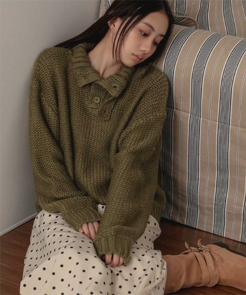 miette(ミエット)の「ハイネックチャンキーニットプルオーバー(ニット/セーター・レディース・カーキ/アイボリー/ライトグレー・FREE)」の12枚目の写真
