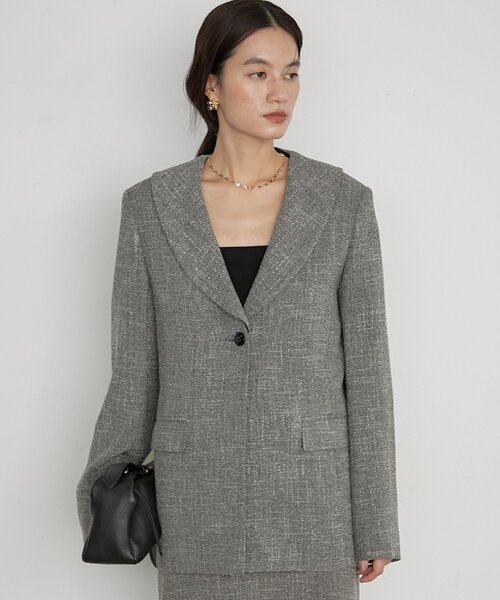 LOUNGEDRESS(ラウンジドレス)の「《セットアップ可》【Atelier N5/アトリエヌメロサンク】ツイード2WAYジャケット(ノーカラージャケット・レディース・ブラック・FREE)」の7枚目の写真