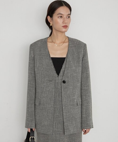 LOUNGEDRESS(ラウンジドレス)の「《セットアップ可》【Atelier N5/アトリエヌメロサンク】ツイード2WAYジャケット(ノーカラージャケット・レディース・ブラック・FREE)」の10枚目の写真
