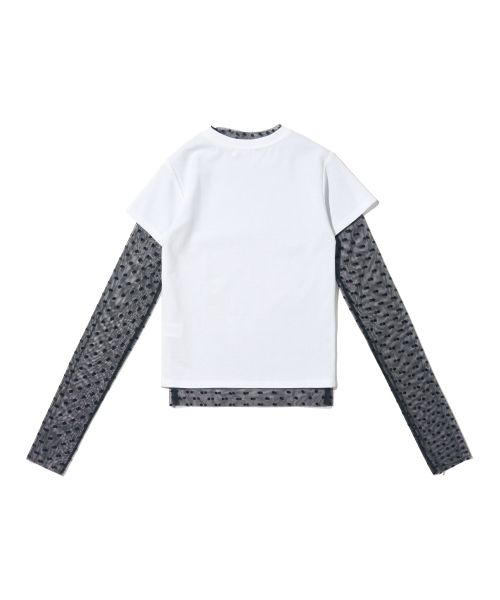 CARGOBROS FOR WOMAN（カーゴブロスフォーウィメン）の「ドットシースルーロングスリーブレイヤードカジュアル半袖Tシャツセット（ブラック/アイボリー）（Tシャツ/カットソー・レディース・その他・FREE）」の2枚目の写真
