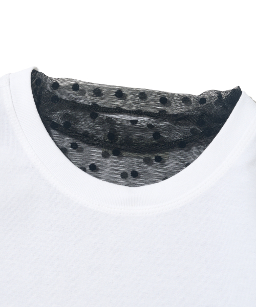CARGOBROS FOR WOMAN（カーゴブロスフォーウィメン）の「ドットシースルーロングスリーブレイヤードカジュアル半袖Tシャツセット（ブラック/アイボリー）（Tシャツ/カットソー・レディース・その他・FREE）」の5枚目の写真