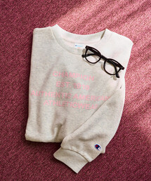 限定展開 Champion × FREAK'S STORE/チャンピオン 別注 フロッキー プリント ロゴ クルーネック スウェット