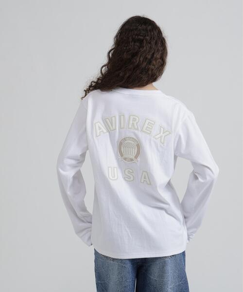 AVIREX(アヴィレックス)の「L/S SIGNATURE VARSITY LOGO T-SHIRT(Tシャツ/カットソー・レディース・ブラック/ホワイト/ブルー・F)」の2枚目の写真