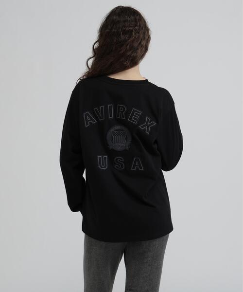 AVIREX(アヴィレックス)の「L/S SIGNATURE VARSITY LOGO T-SHIRT(Tシャツ/カットソー・レディース・ブラック/ホワイト/ブルー・F)」の1枚目の写真