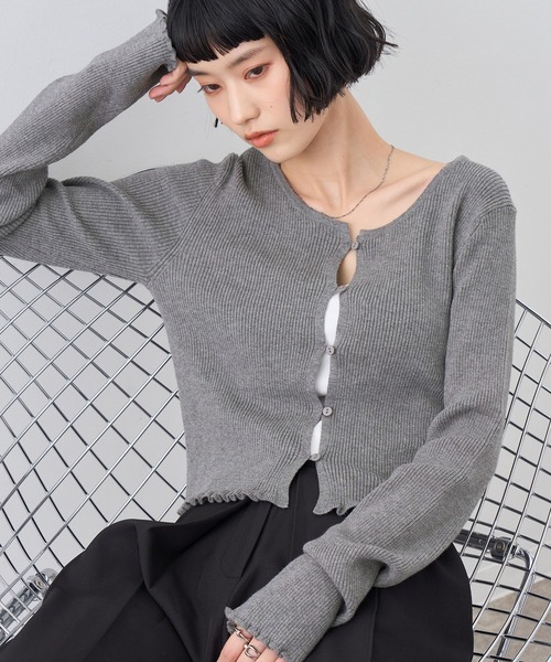 NOGLE(ノグル)の「【NOGLE/ノグル】メロウヘムリブカーディガン(Tシャツ/カットソー・レディース・ブラウン/グレー/ブルー系その他/ブラック・FREE)」の1枚目の写真