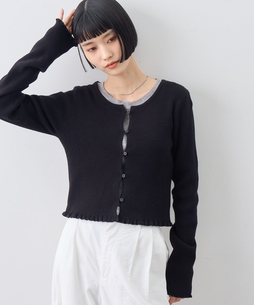 NOGLE(ノグル)の「【NOGLE/ノグル】メロウヘムリブカーディガン(Tシャツ/カットソー・レディース・ブラウン/グレー/ブルー系その他/ブラック・FREE)」の2枚目の写真