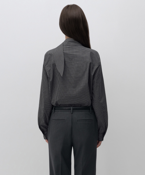 MUSINSA STANDARD WOMAN（ムシンサスタンダードウーマン）の「ウィメンズチェックタイブラウス[ブラック/アイボリー]（シャツ/ブラウス・レディース・その他・LARGE/X-SMALL/SMALL/MEDIUM）」の3枚目の写真