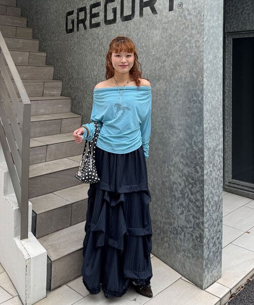CIAOPANIC（チャオパニック）の「ホースグラフィックドレープネックロンTee（Tシャツ/カットソー・レディース・ブラウン/サックスブルー/ブラック・ONE SIZE）」の15枚目の写真