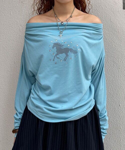 CIAOPANIC（チャオパニック）の「ホースグラフィックドレープネックロンTee（Tシャツ/カットソー・レディース・ブラウン/サックスブルー/ブラック・ONE SIZE）」の18枚目の写真
