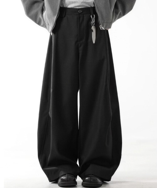 WYZ wear(ダブリューワイジィーウェア)の「ワイドバギースラックスパンツ/ユニセックス(スラックス・メンズ・ブラック/グレー・XL/L/M)」の2枚目の写真
