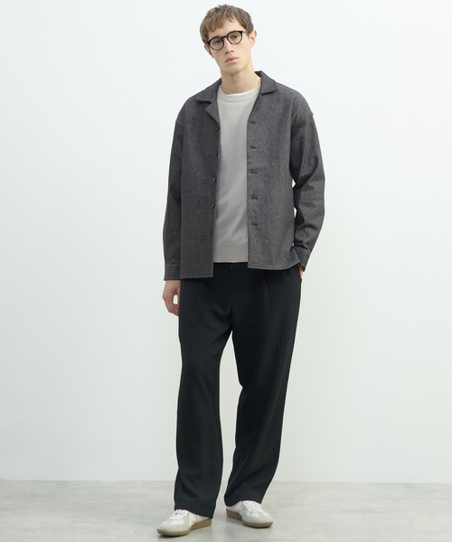 MEN'S MELROSE(メンズメルローズ)の「三杢ヘリンボーンワイドパンツ | ストレッチ / 防シワ(スラックス・メンズ・ブラック/ベージュ・4/3/2)」の22枚目の写真