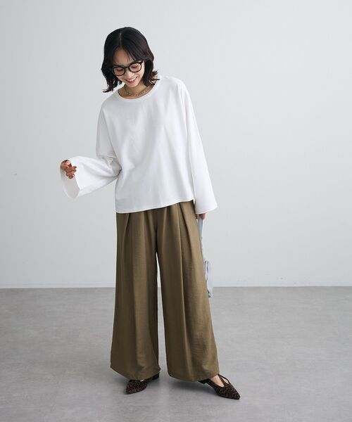 Green Parks(グリーンパークス)の「刺しゅう入りドルマンロンTEE(Tシャツ/カットソー・レディース・ブラウン/オフホワイト/サックスブルー/杢グレー・FREE)」の6枚目の写真