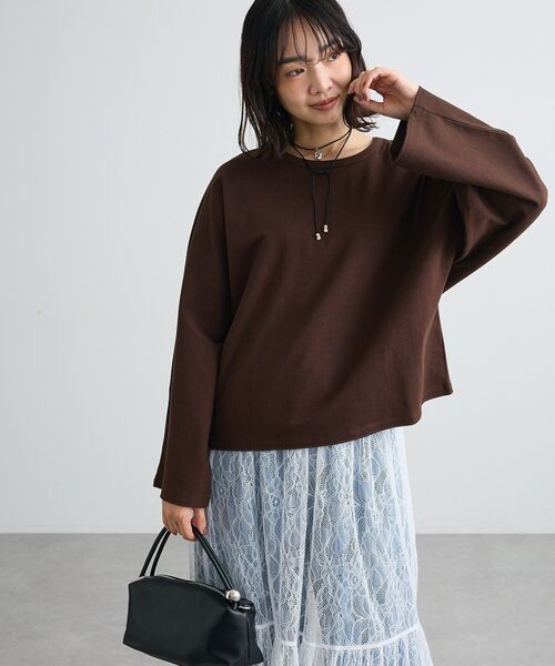 Green Parks(グリーンパークス)の「刺しゅう入りドルマンロンTEE(Tシャツ/カットソー・レディース・ブラウン/オフホワイト/サックスブルー/杢グレー・FREE)」の14枚目の写真