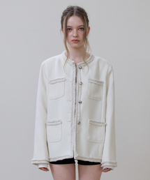 Fringe Pocket Tweed Jacket [Ivory]