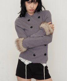 ファーカフWボタンリブニット