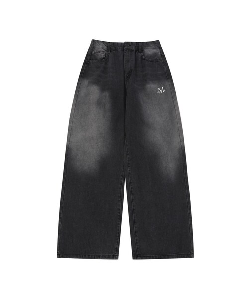 MUCENT(ムセント)の「パルマワイドデニムパンツロングオーバーウォッシングワイド男女共用(2カラー)(デニムパンツ・レディース・ブラック/インディゴブルー・SMALL/XX-LARGE/MEDIUM/YOUTH/X-LARGE)」の1枚目の写真