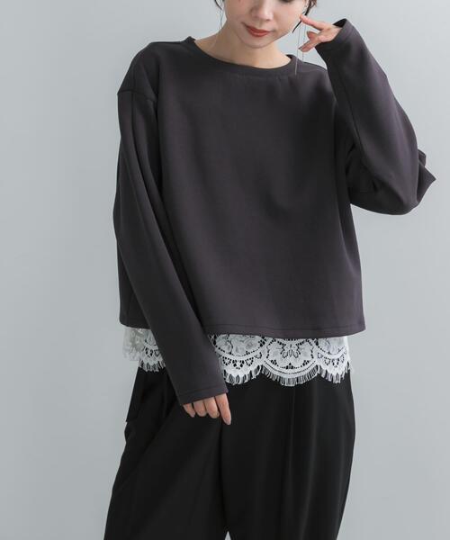 URBAN RESEARCH ROSSO WOMEN（アーバンリサーチ　ロッソ）の「『WEB限定』レースドッキングスウェット（スウェット・レディース・チャコールグレー/ベージュ系その他/ブラウン・FREE）」の6枚目の写真