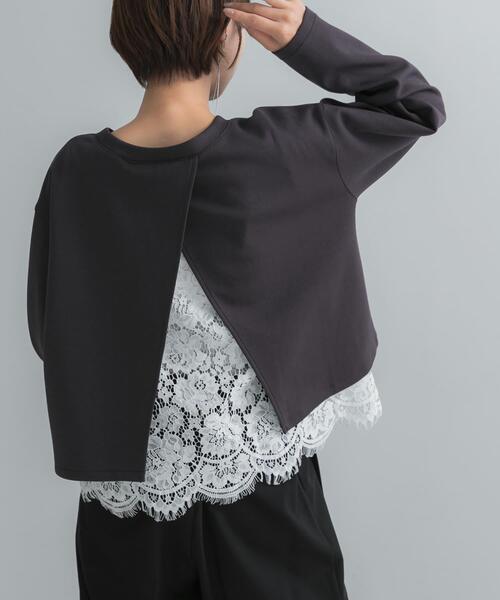URBAN RESEARCH ROSSO WOMEN（アーバンリサーチ　ロッソ）の「『WEB限定』レースドッキングスウェット（スウェット・レディース・チャコールグレー/ベージュ系その他/ブラウン・FREE）」の8枚目の写真