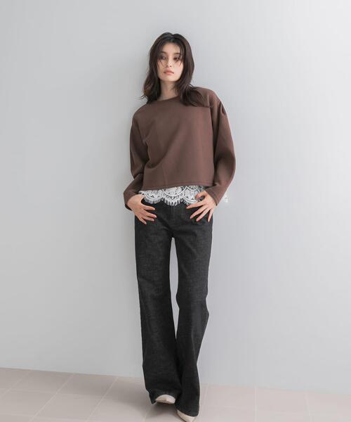 URBAN RESEARCH ROSSO WOMEN（アーバンリサーチ　ロッソ）の「『WEB限定』レースドッキングスウェット（スウェット・レディース・チャコールグレー/ベージュ系その他/ブラウン・FREE）」の17枚目の写真