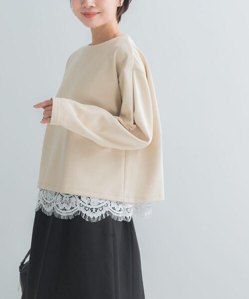 URBAN RESEARCH ROSSO WOMEN（アーバンリサーチ　ロッソ）の「『WEB限定』レースドッキングスウェット（スウェット・レディース・チャコールグレー/ベージュ系その他/ブラウン・FREE）」の20枚目の写真
