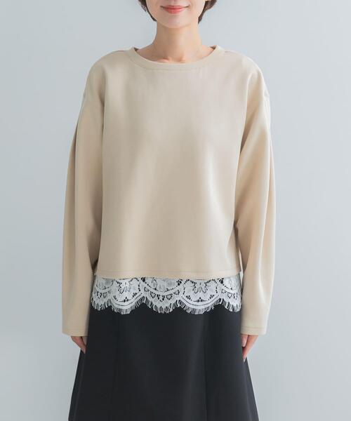 URBAN RESEARCH ROSSO WOMEN（アーバンリサーチ　ロッソ）の「『WEB限定』レースドッキングスウェット（スウェット・レディース・チャコールグレー/ベージュ系その他/ブラウン・FREE）」の12枚目の写真