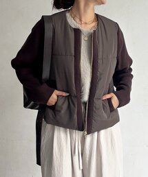 中綿ニットノーカラージャケット