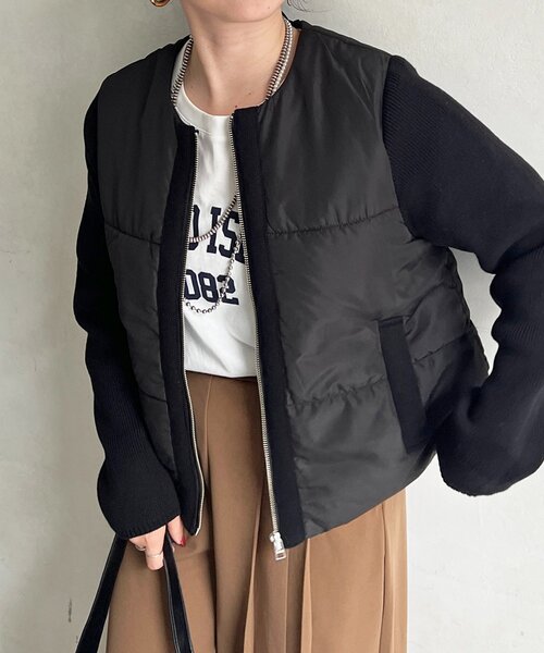un dix cors（アンディコール）の「中綿ニットノーカラージャケット（ノーカラージャケット・レディース・ブラウン/ブラック/グレー・FREE）」の2枚目の写真