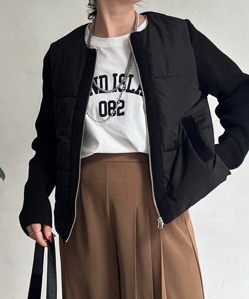 un dix cors（アンディコール）の「中綿ニットノーカラージャケット（ノーカラージャケット・レディース・ブラウン/ブラック/グレー・FREE）」の4枚目の写真